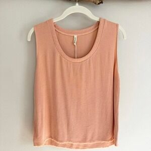 Lanston Peach Textured Knit Sleeveless Tank Top Size S Raw Hem